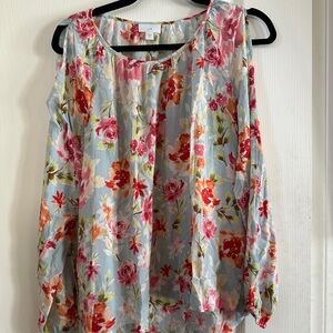 J. Jill Floral Cold Shoulder Oversized Slight High Low Blouse Size XS